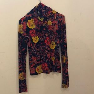 Erdem viscose/elastic floral turtleneck.